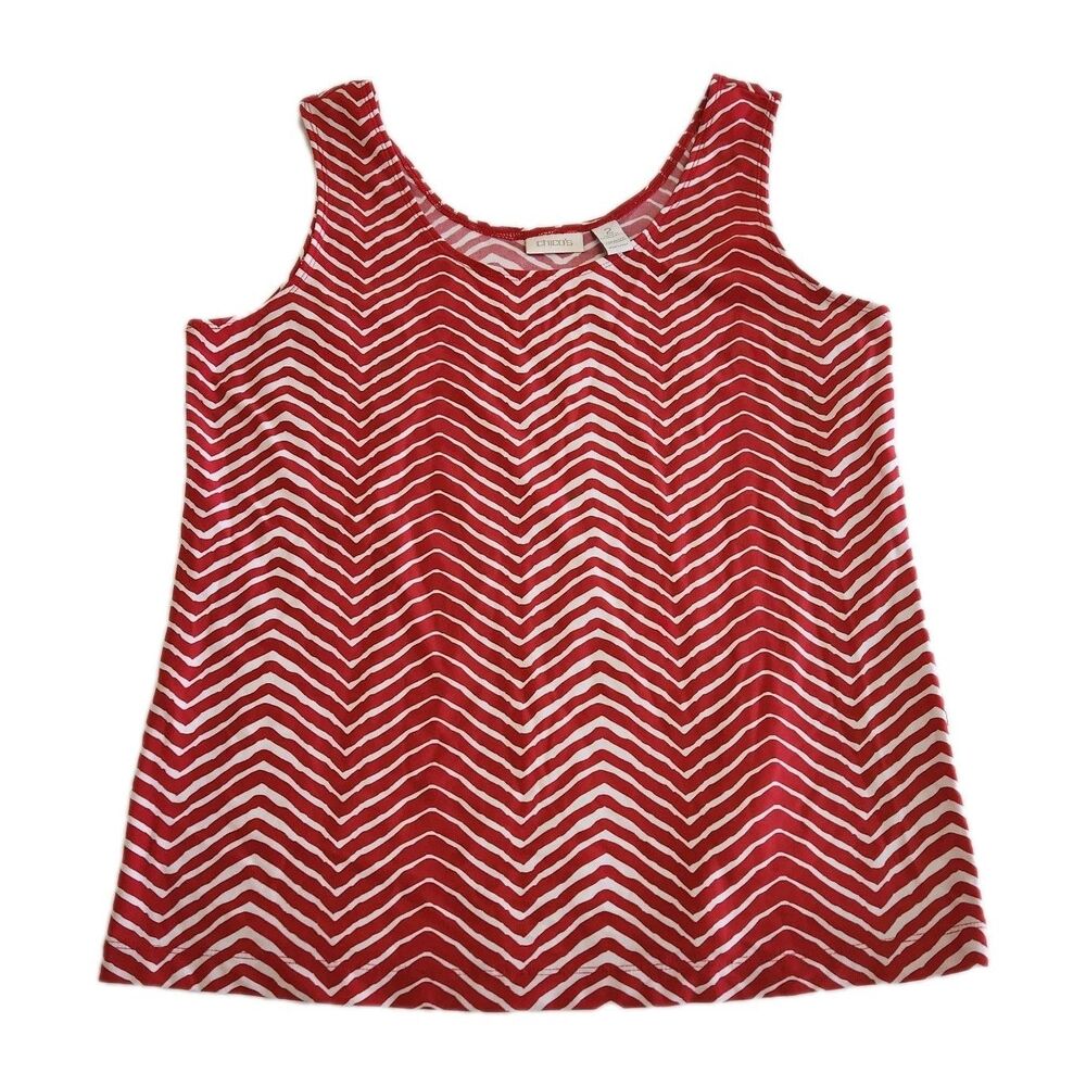 Chico's Red White Chevron Pattern Stretchy Tank Travel Casual Minimalist SZ 2